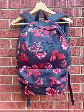 Vans Off The Wall Floral Backpack Black Red Rose School Travel Bag